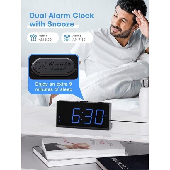 Digital Alarm Clock with USB Charger, Loud Large Display for Heavy Sleepers NEW - Picture 3 of 12